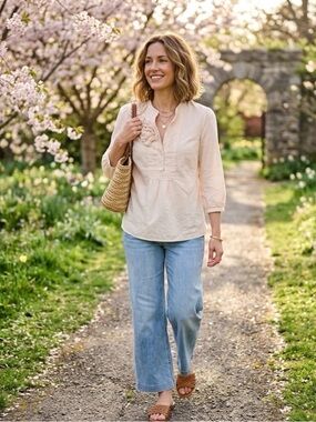 Banana Republic silk-cotton boho 3/4 sleeve Heritage Popover, Size XS